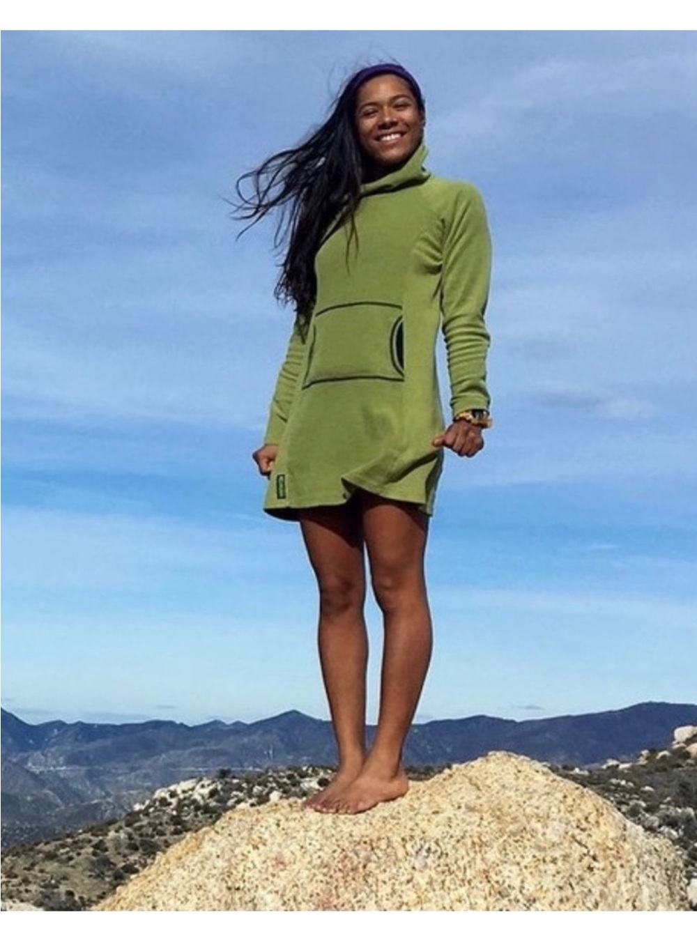 Melanzana Olive Green Grid Fleece Dress